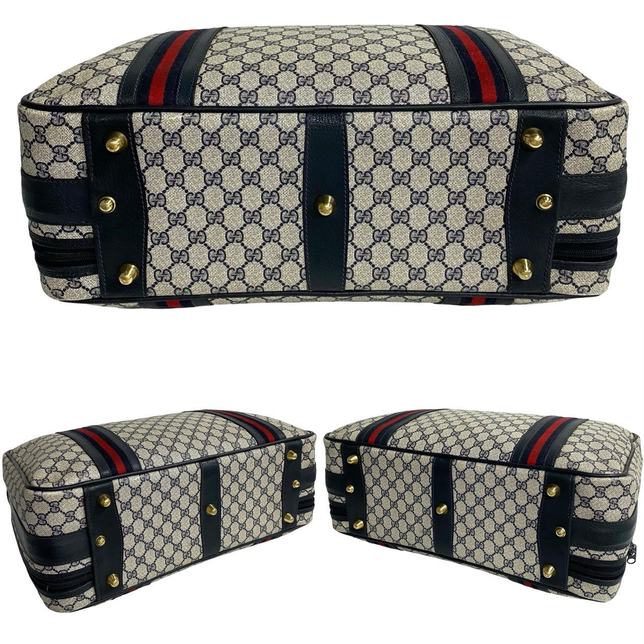 Gucci Leather GG Logo Boston Bag Navy