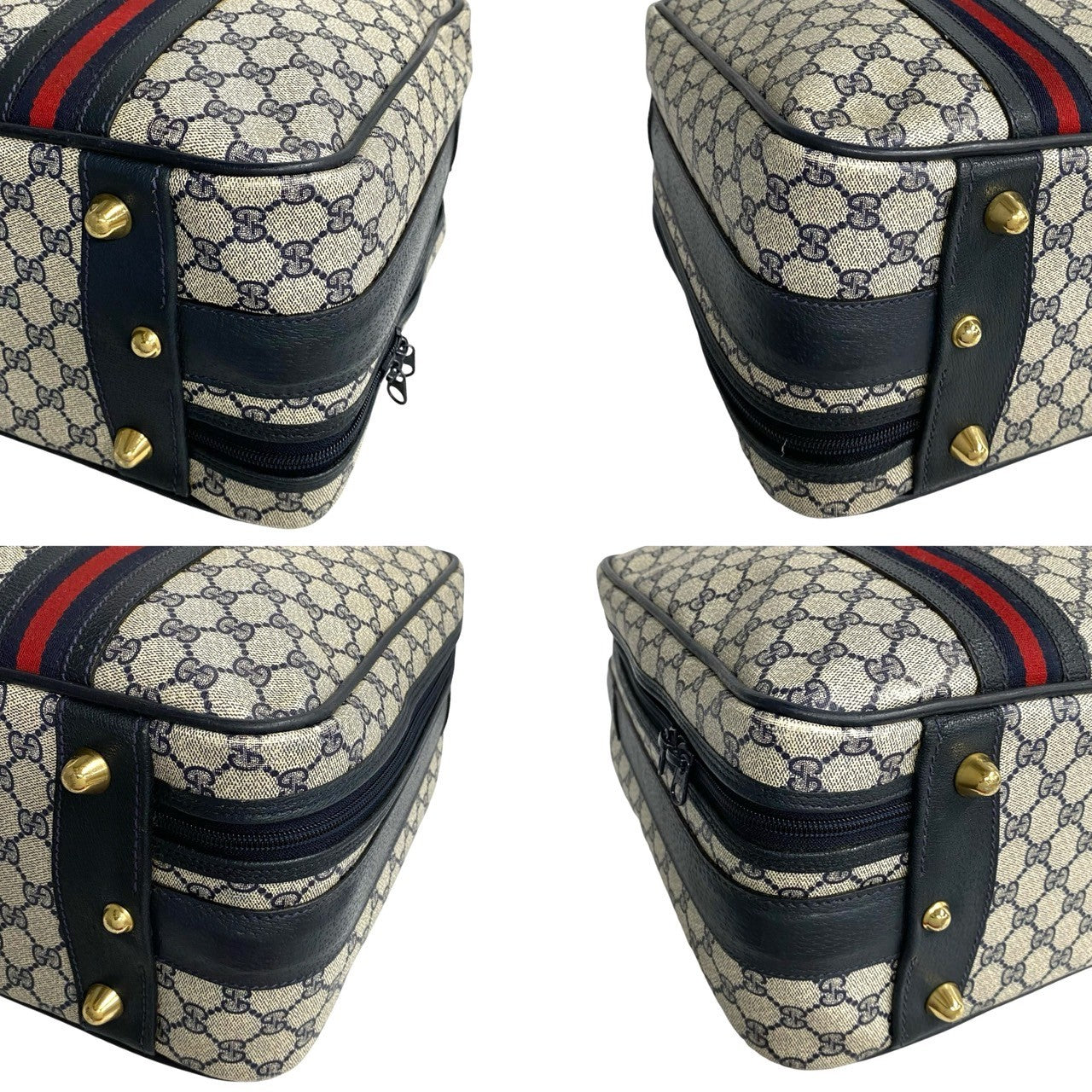 Gucci Leather GG Logo Boston Bag Navy