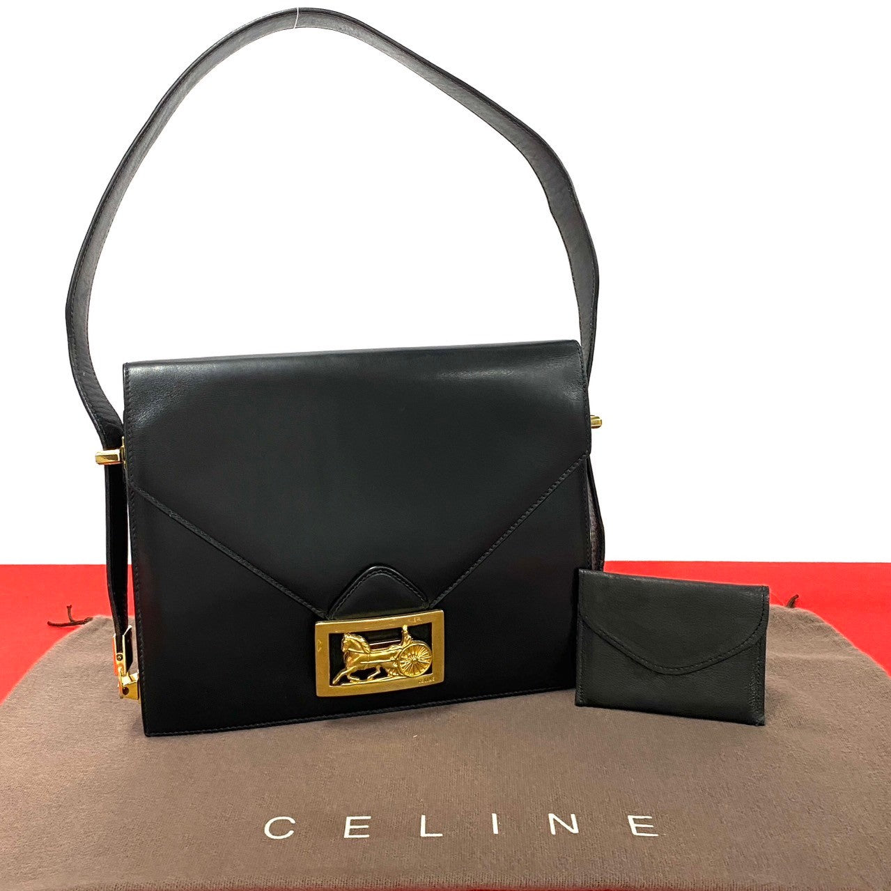 Celine Vintage Leather Shoulder Bag Black