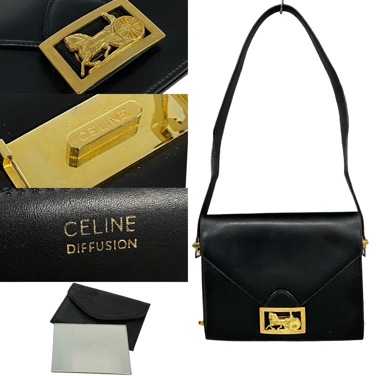 Celine Vintage Leather Shoulder Bag Black