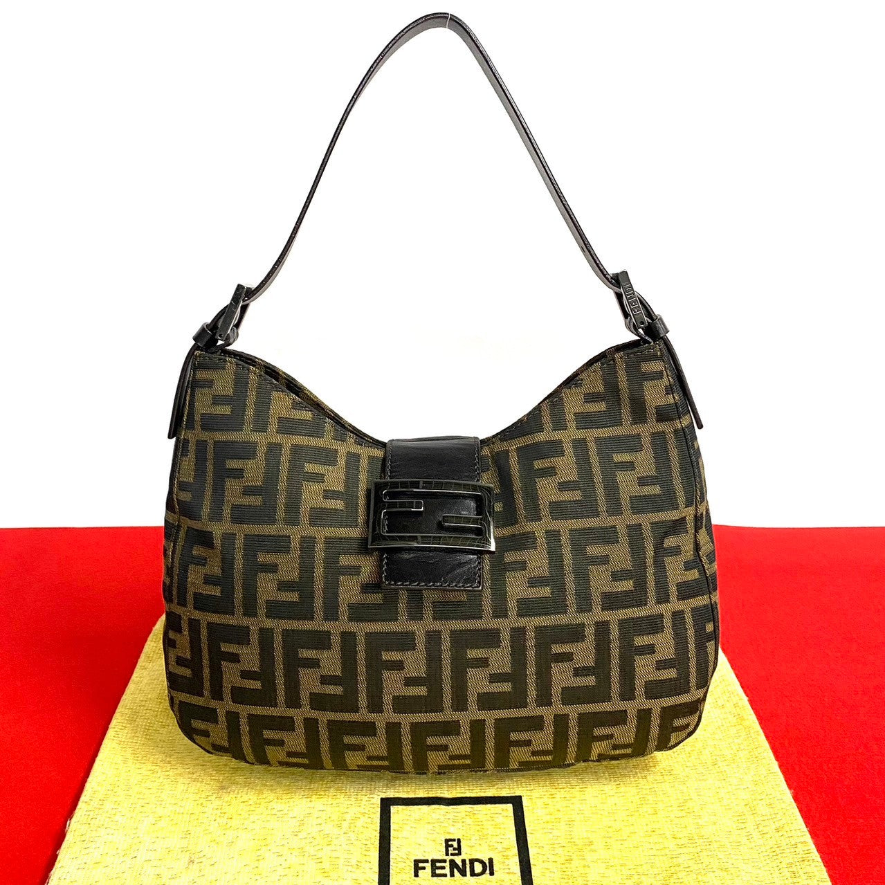 Fendi Leather Canvas Mamma Baguette Shoulder Bag