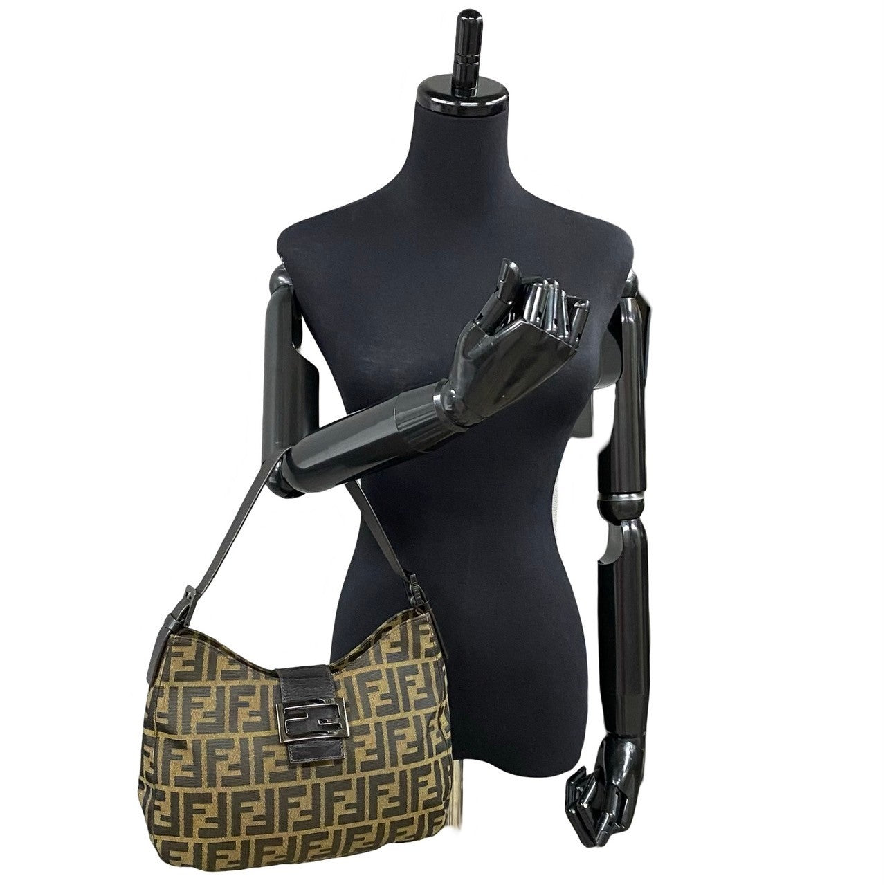 Fendi Leather Canvas Mamma Baguette Shoulder Bag