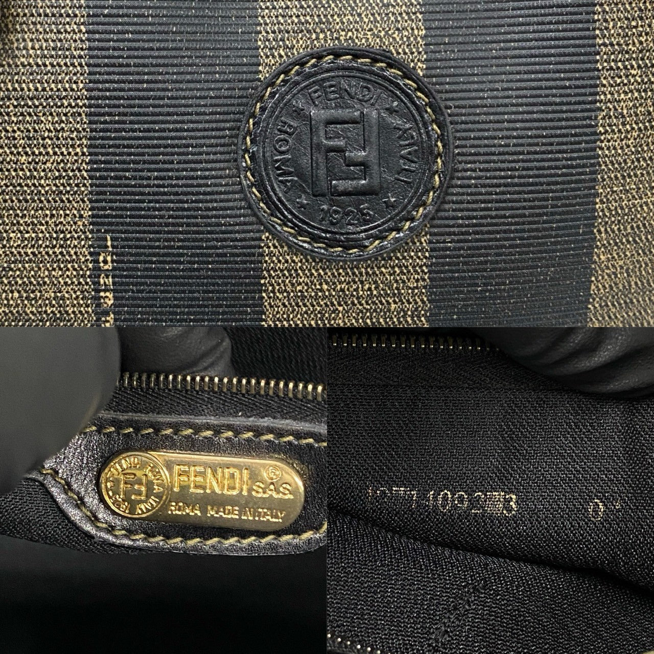 Fendi Leather Pequin FF Logo Mini Boston Bag