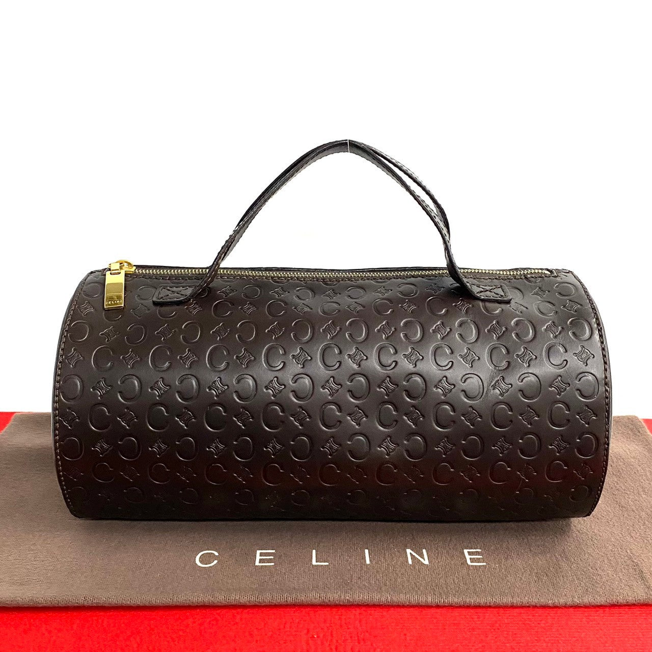 Celine Leather Handbag Mini Boston Bag Brown