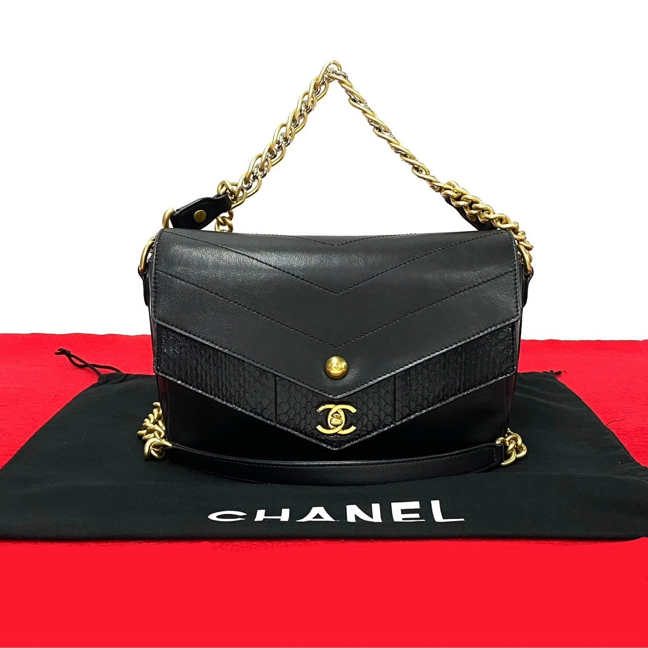 Chanel Python Lambskin V-Stitch Leather 2way Shoulder Bag