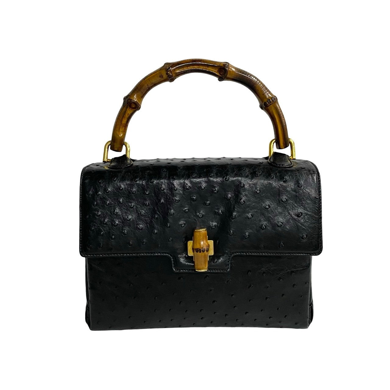 Gucci Bamboo Ostrich Leather Handbag Black