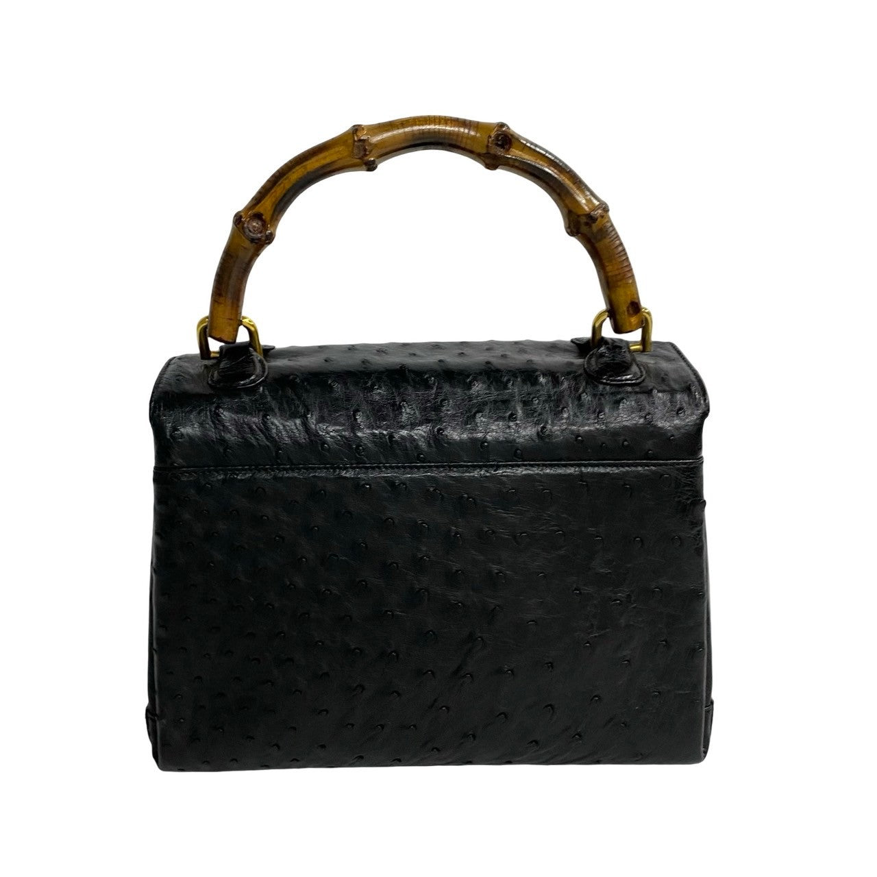 Gucci Bamboo Ostrich Leather Handbag Black