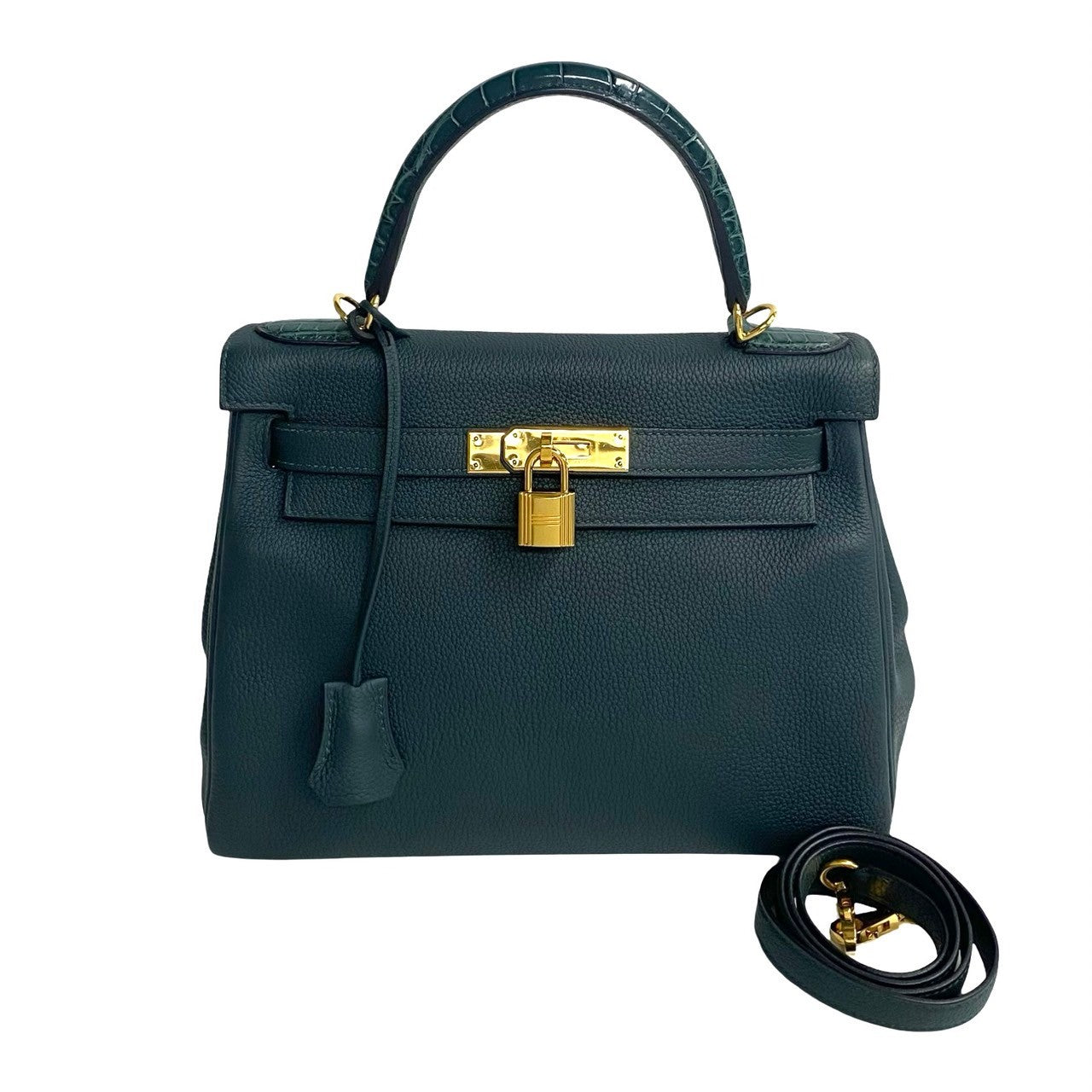 Hermes Kelly 28 Leather Shoulder Bag Green