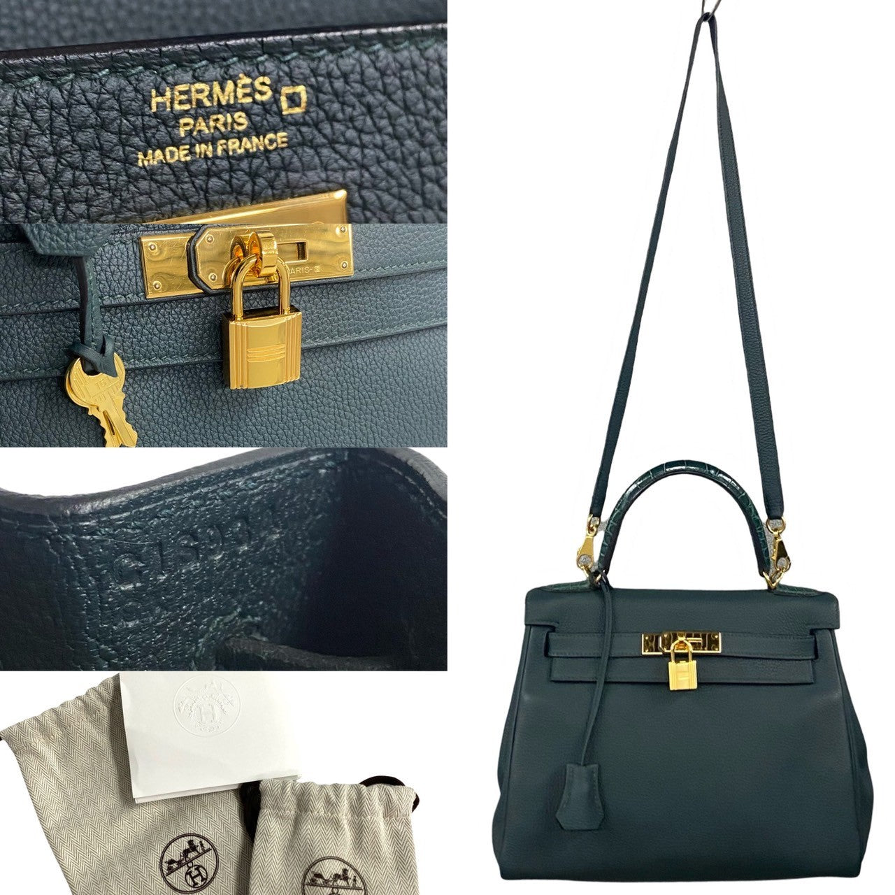 Hermes Kelly 28 Leather Shoulder Bag Green