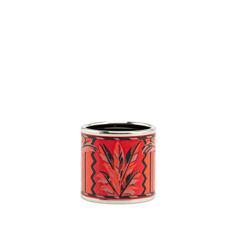 Hermes Cloisonne Scarf Ring Silver Red