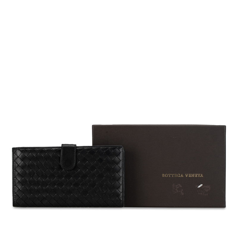 Bottega Veneta Intrecciato Leather Long Wallet Black in Very Good Condition