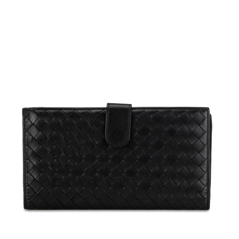 Bottega Veneta Intrecciato Leather Long Wallet Black in Very Good Condition