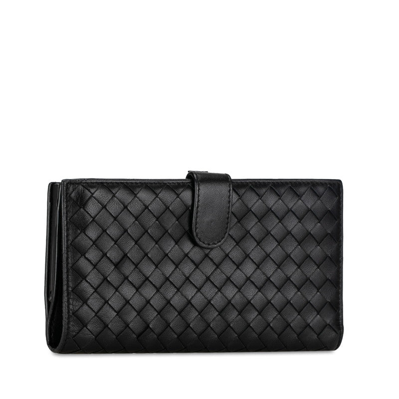 Bottega Veneta Intrecciato Leather Long Wallet Black in Very Good Condition