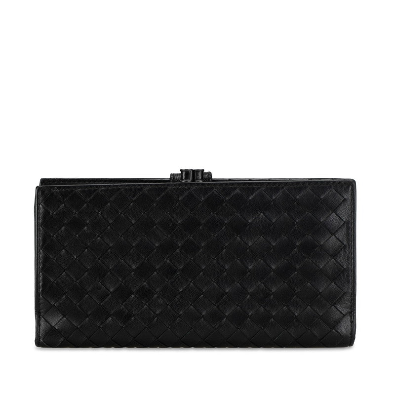 Bottega Veneta Intrecciato Leather Long Wallet Black in Very Good Condition