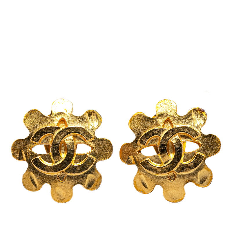 Chanel Vintage Coco Mark Earrings Gold Plated