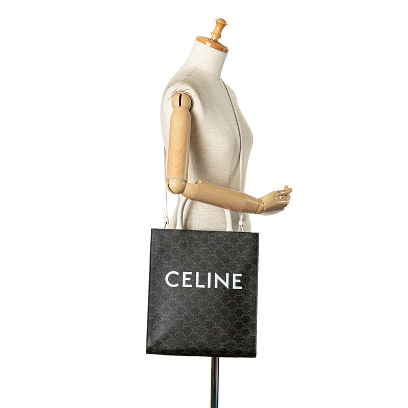 Celine Triomphe Vertical Cabas Small Handbag Brown White PVC Leather in Great Condition