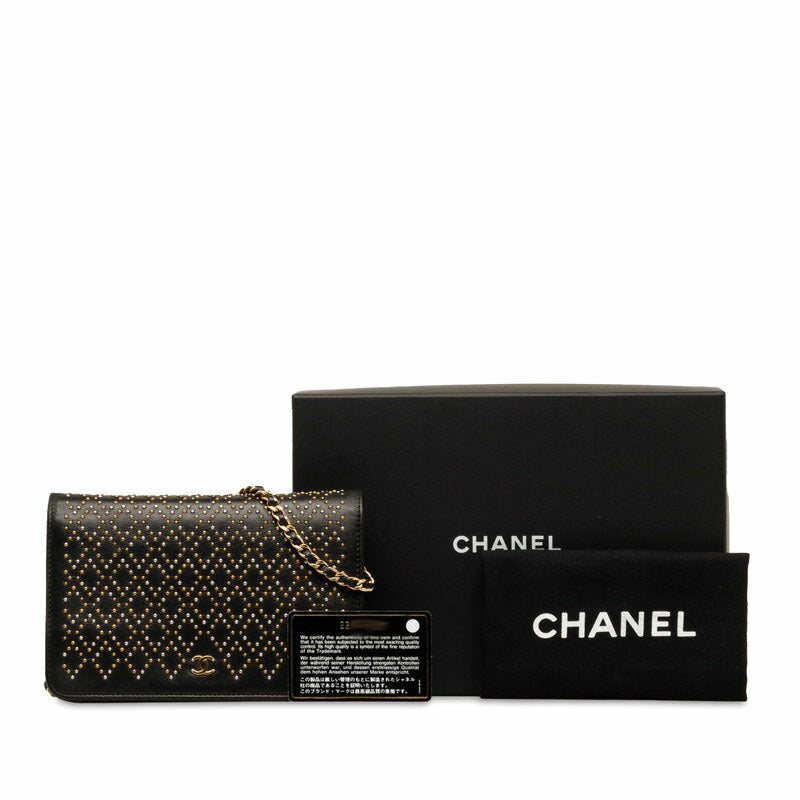 Chanel Matelasse Studded Chain Wallet Black