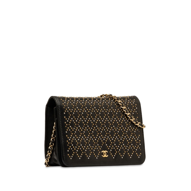 Chanel Matelasse Studded Chain Wallet Black