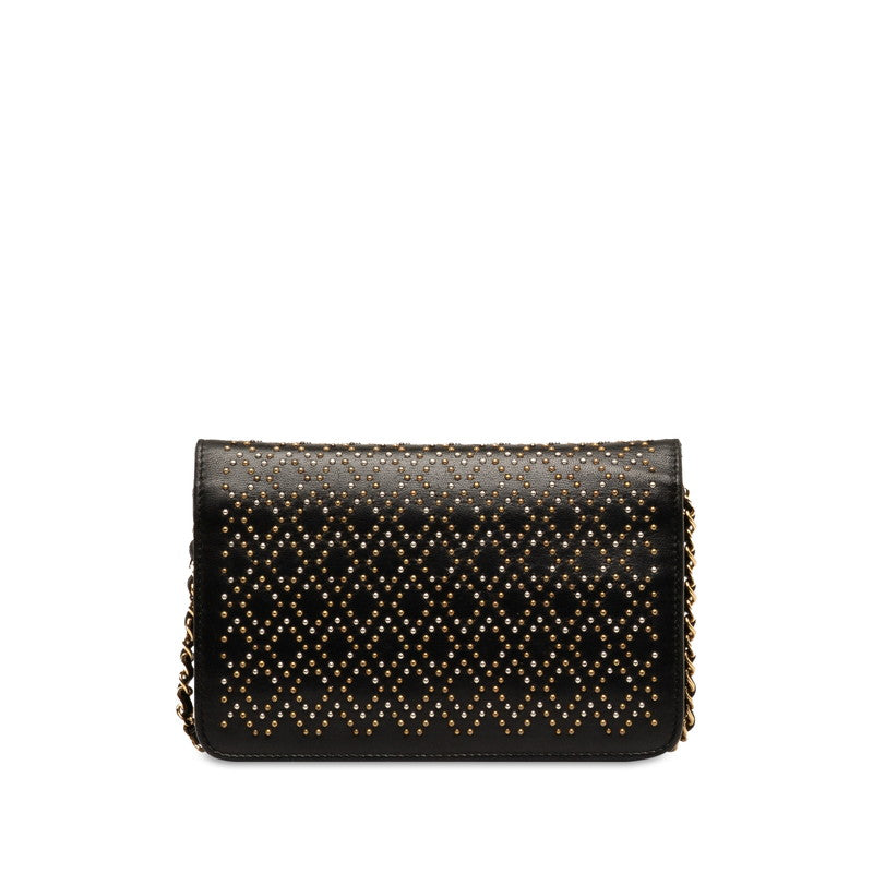 Chanel Matelasse Studded Chain Wallet Black