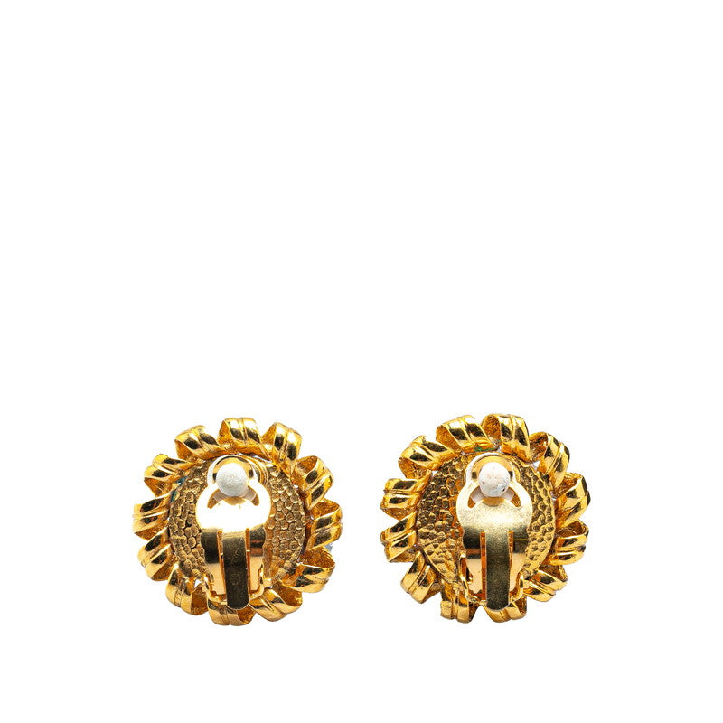 Chanel Vintage Coco Mark Flower Earrings Gold White Pearl