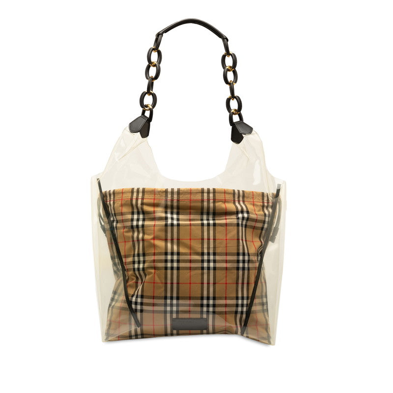 Burberry Nova Check Shoulder Bag Brown PVC Cotton Leather in Very Good Condition