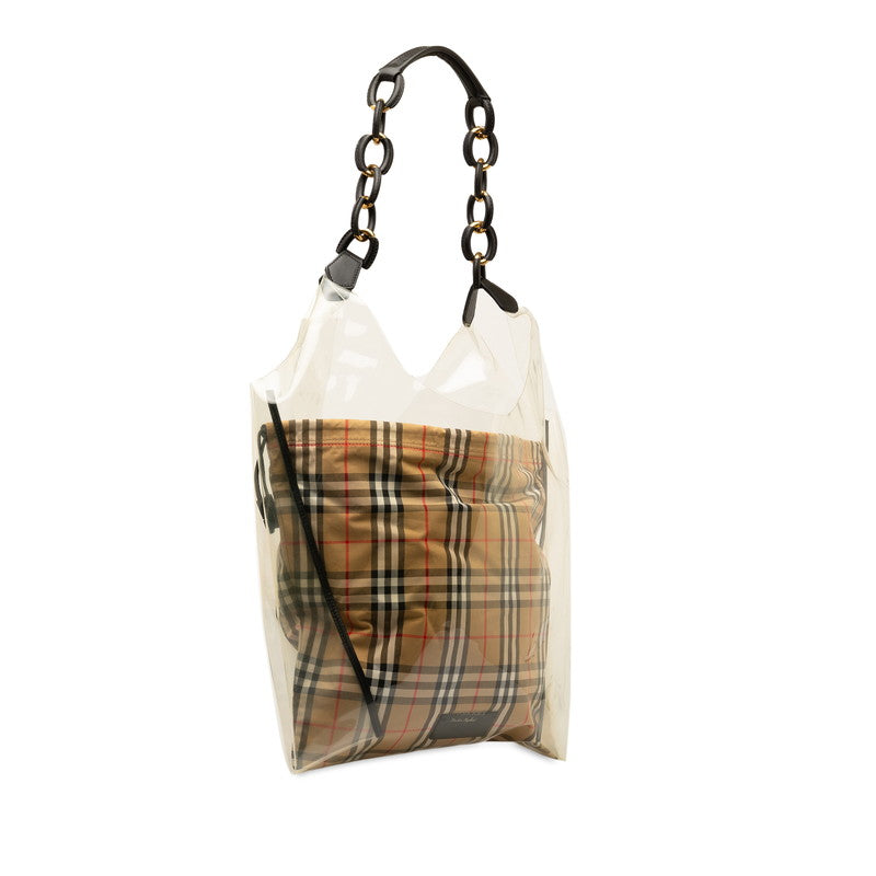 Burberry Nova Check Shoulder Bag Brown PVC Leather