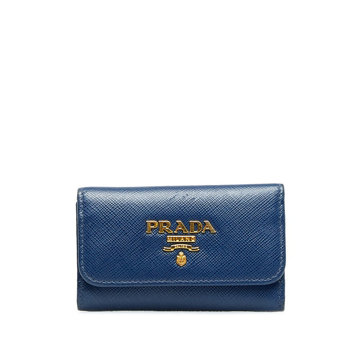 Prada Saffiano Leather Key Case 1PG222 Blue in Very Good Condition