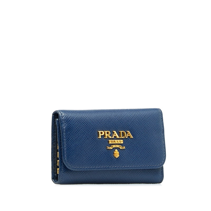 Prada Saffiano Leather Key Case 1PG222 Blue in Very Good Condition