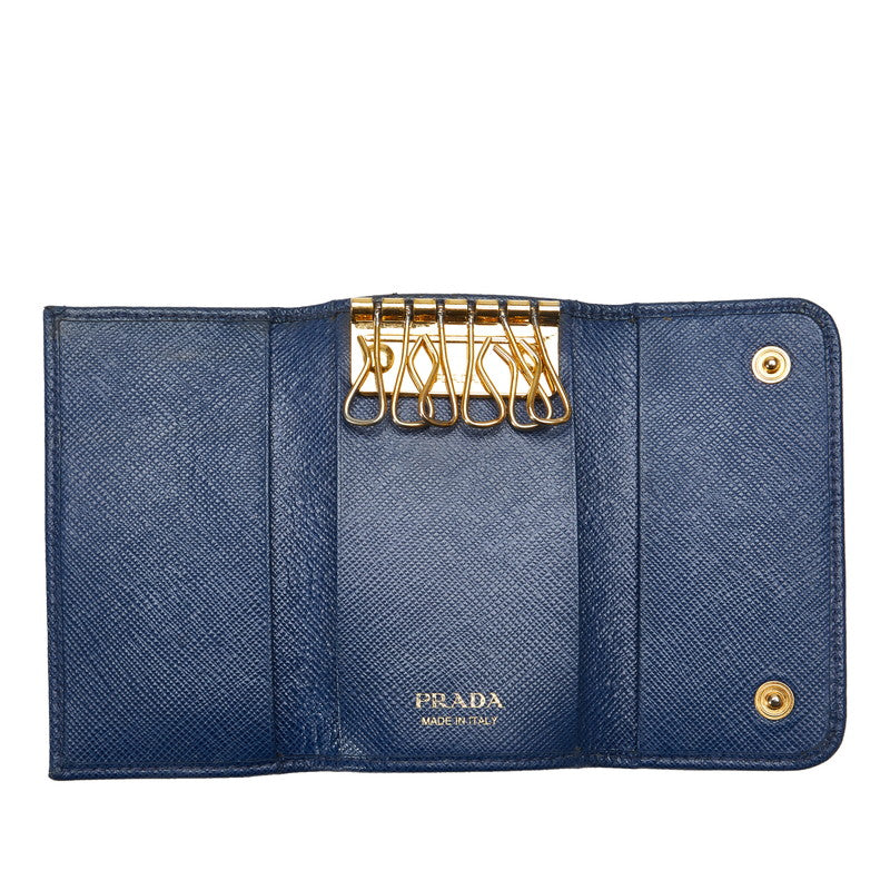 Prada Saffiano Leather Key Case 1PG222 Blue in Very Good Condition