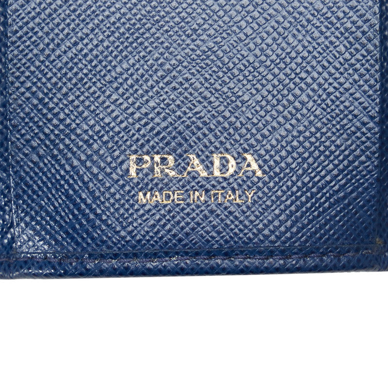 Prada Saffiano Leather Key Case 1PG222 Blue in Very Good Condition