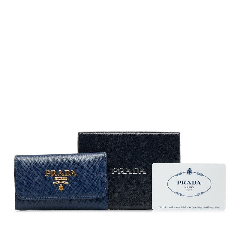 Prada Saffiano Leather Key Case 1PG222 Blue in Very Good Condition