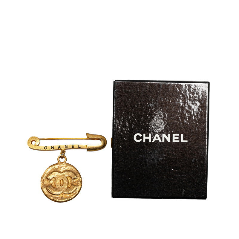 Chanel Vintage Coco Mark Safety Pin Brooch Gold