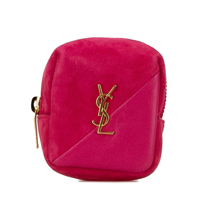 YSL Logo Suede Leather Coin Case Pink in Great Condition