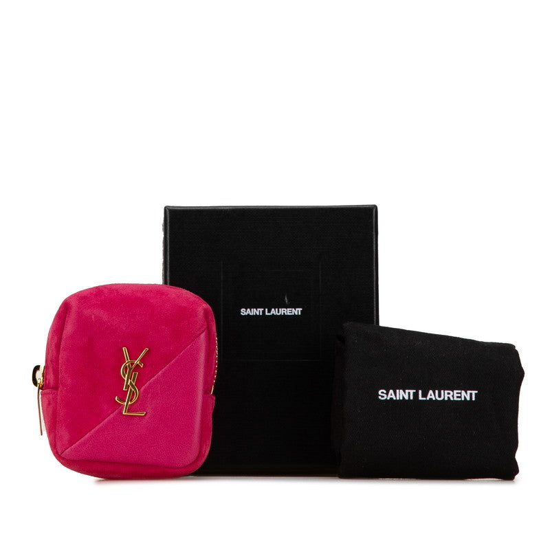 YSL Logo Suede Leather Coin Case Pink in Great Condition