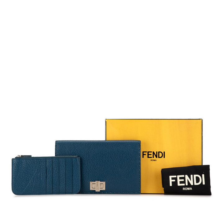 Fendi Peekaboo Selleria Leather Long Wallet Blue in Great Condition