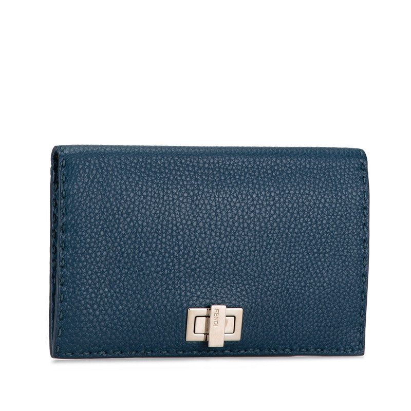 Fendi Peekaboo Selleria Leather Long Wallet Blue in Great Condition