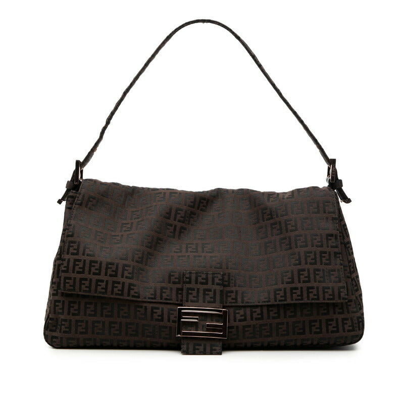 FENDI Zucchino Mamma Baguette Canvas Leather Shoulder Bag