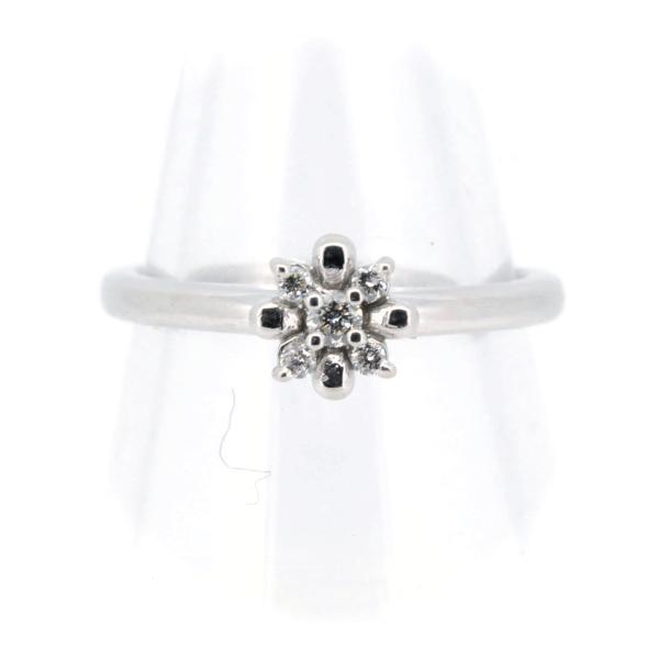 STAR JEWELRY Flower Motif Ring 0.07ct, K18 White Gold & Diamond, Size 9, Silver for Women (Pre-owned)