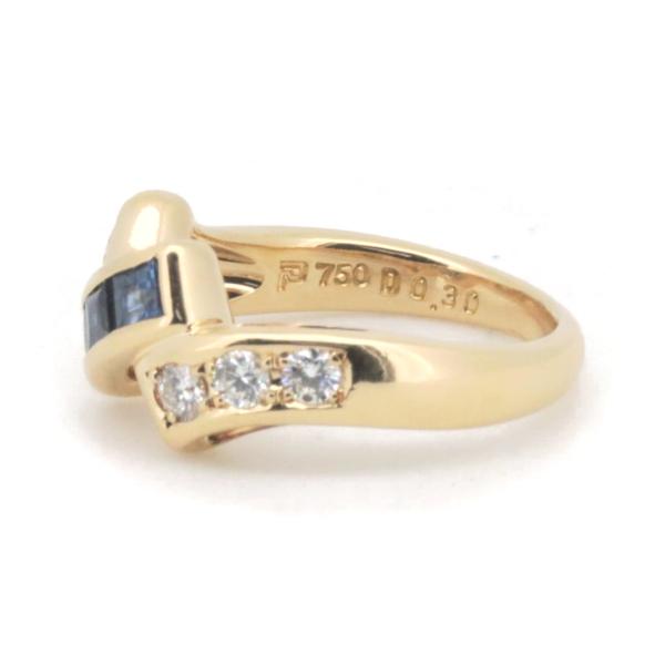 POLA Sapphire Diamond Ring 0.33ct Sapphire & 0.30ct Diamond in 18K Yellow Gold (Size 7) for Women - Pre-owned