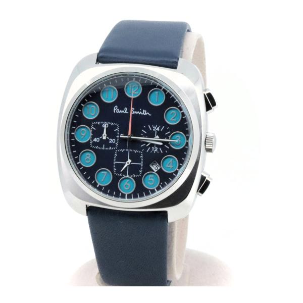 Paul Smith Blue Dial Chrono Men's Watch 052A-T024840, Made of Stainless Steel and Leather in  Condition