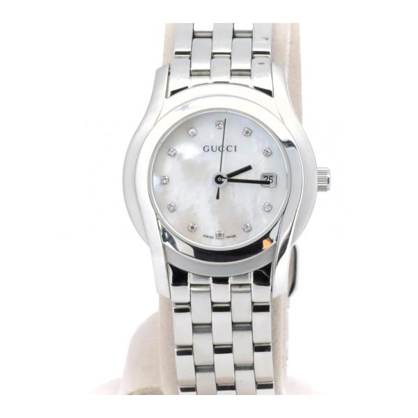 GUCCI 5500L, 12P Diamond Shell Dial Women's Watch, Silver, Constructed of Stainless Steel  5500L