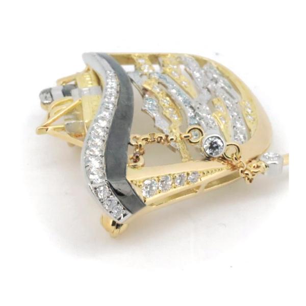 [LuxUness]  Nobuko Ishikawa Nautical Motif Diamond Pendant Brooch of 0.67ct in K18 Yellow Gold & PT900 Platinum for Women in Good condition