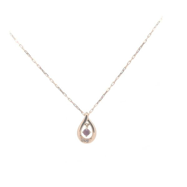 Pre-owned 4℃ Women's Necklace with Red Stone and Diamond on K10 Pink Gold