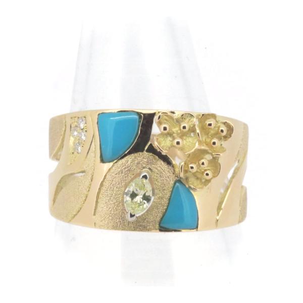Ikeda Keiko Diamond Turquoise Ring, 0.17ct & 0.04ct in K18 Yellow Gold - Pre-owned, Size 24