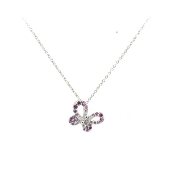 Ponte Vecchio Butterfly Motif Sapphire and Diamond Necklace, S0.60ct 0.13ct, K18 White Gold, Diamond 0.13ct, Sapphire 0.60ct, Silver, Women's - Used