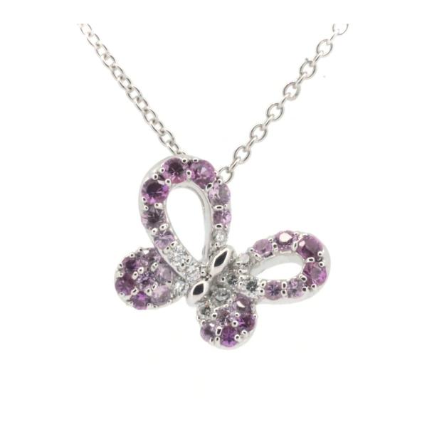 Ponte Vecchio Butterfly Motif Sapphire and Diamond Necklace, S0.60ct 0.13ct, K18 White Gold, Diamond 0.13ct, Sapphire 0.60ct, Silver, Women's - Used in Great Condition