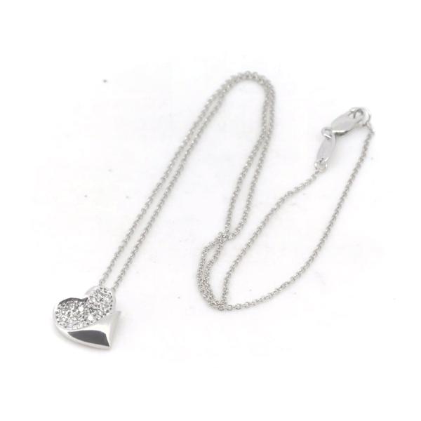 "Star Jewelry Heart Design 0.18ct Diamond Necklace, K18 White Gold & Diamond Women's Silver Necklace"