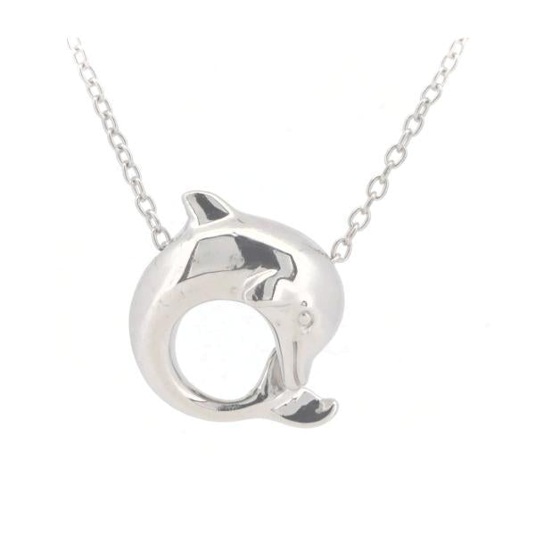 Star Jewelry Dolphin Motif Necklace in 18K White Gold - Elegant Silver, Ladies' Luxury in Great Condition