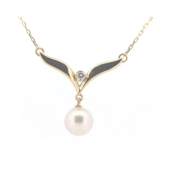 Mikimoto 18K Pearl Diamond Necklace Metal Necklace in Excellent condition