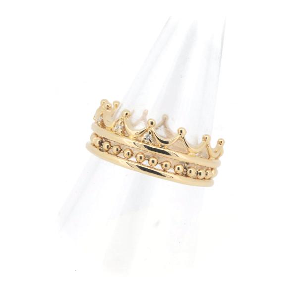 [LuxUness]  Impresse Crown Motif Diamond Ring 0.03ct in 18K Yellow Gold (Size 13.5) for Women - Pre-owned in Excellent condition